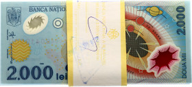 Romania Original Bundle with 100 Banknotes 2000 Lei 1999 Consecutive Numbers
P# 111a; # 004B041990 - 004B041999; Bundle with Original Bank Tape; UNC