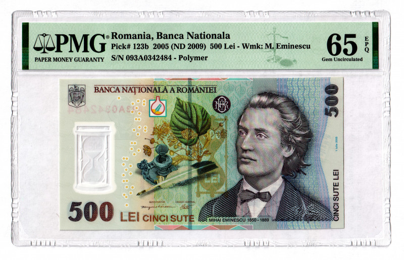 Romania 500 Lei 2009 (ND) PMG 65 EPQ
P# 123b; UNC