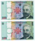 Romania 2 x 100 Lei 2019 With Consecutive Numbers
P# NL; # 100B0014515 - 100B0014516; Both in official folder; BUNC
