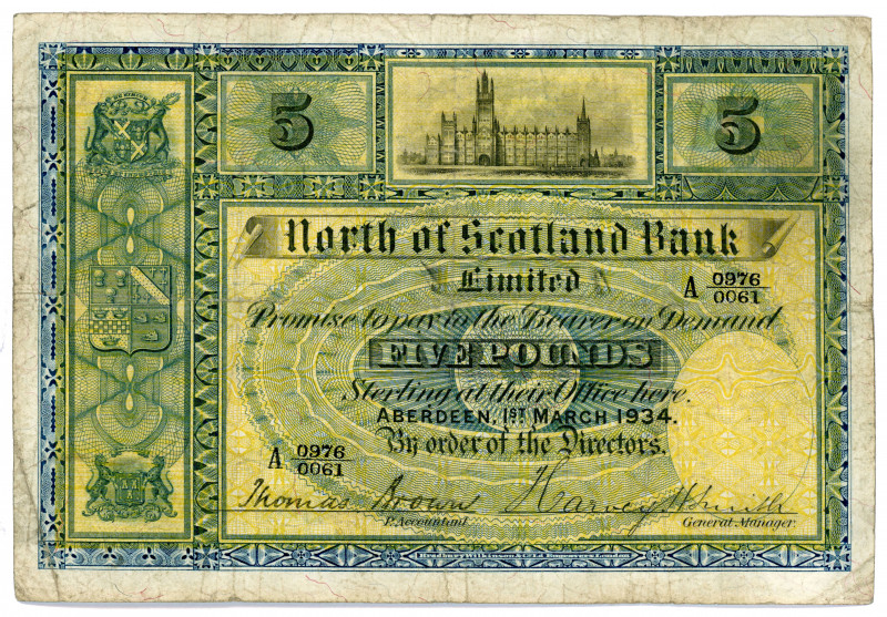 Scotland 5 Pounds 1934
P# S640; #A 0976/0061; F