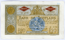 Scotland 20 Pounds 1960
P# 94; #2/F 3177; WITH STAMP OF THE ROYAL BANK; F