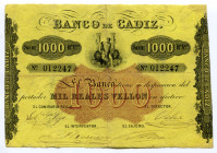 Spain 1000 Reales 1863 Banco de Cadiz
P# S294; # 012247; VF