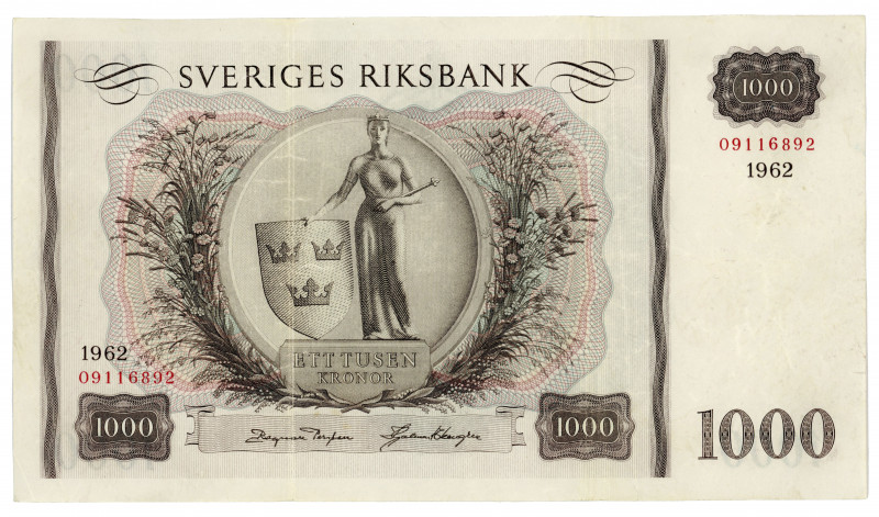 Sweden 1000 Kronor 1962
P# 46c; #09116892; XF
