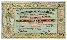Switzerland 20 Francs 1927
P# 33e; #055183; Serie 9S; VF