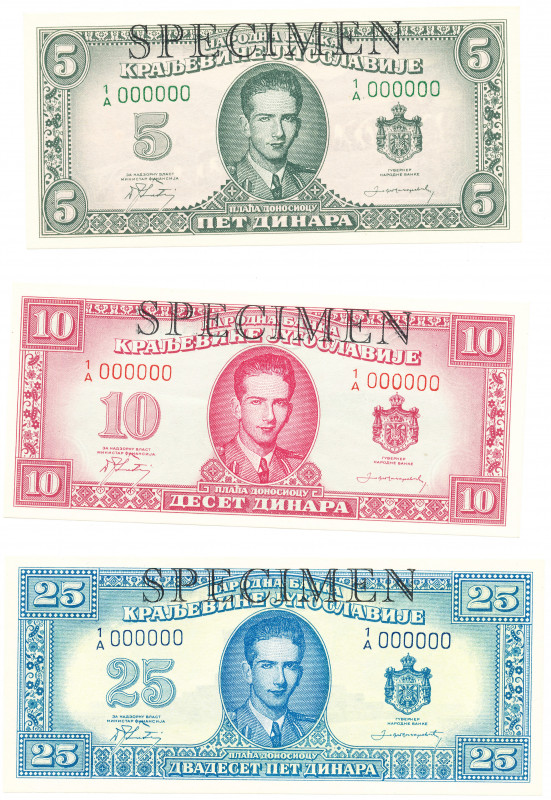 Yugoslavia 5-10-25-100-500-1000 Dinara 1943 Specimen Set - Not Issued
P# 35ABCD...