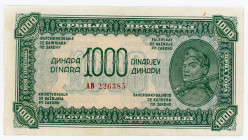 Yugoslavia 1000 Dinara 1944
P# 55a; # AB226385; XF