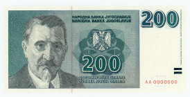Yugoslavia 200 Dinara 1999
P# 152A; # AA0000000; Not Issued; AUNC