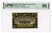 Latvia 1 Rublis 1919 PMG 64
P# 2a; UNC