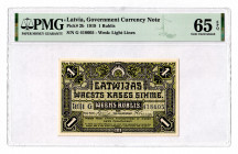 Latvia 1 Rublis 1919 PMG 65 EPQ
P# 2b; UNC