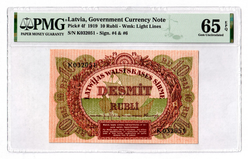 Latvia 10 Rubli 1919 PMG 65 EPQ
P# 4f; UNC