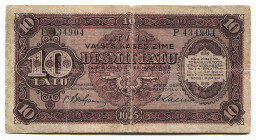 Latvia 10 Latu 1925 Latvian Government State Treasury Note
P# 24b; # F 434904; Minister of Finance: V. Bastjanis; F-VF