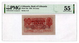 Lithuania 10 Centu 1922 PMG 55
P# 10a; AUNC