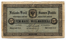 Russia - Finland 5 Markkaa 1886 Finlands Bank
P# A50b; # 3366781; F