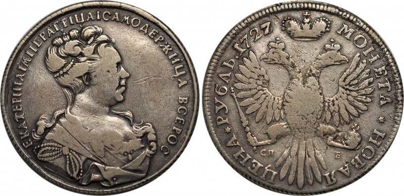 Russia 1 Rouble 1727 СПБ Overstruck
Bit# 155 R2; Overstruck date. 25 R by Ilyin...