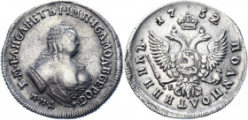 Russia Polupoltinnik 1752 ММД E
Bit# 167; 1 R by Petrov; Silver 6.64 g.; Red mint; Wire edge; Coin from an old collection; XF