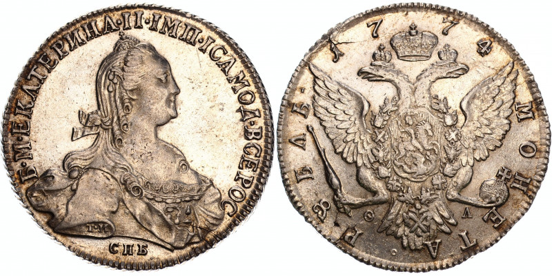 Russia 1 Rouble 1774 СПБ ФЛ
Bit# 218; Silver, 24.37 g. AU-UNC; Mint luster; Ver...
