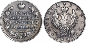 Russia 1 Rouble 1820 СПБ ПС R2
Bit# 131 R2; 15 R by Petrov, 25 R by Ilyin. Silver, VF-XF, toning. Extremely rare coin in any condition. Shows up on s...