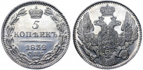Russia 5 Kopeks 1832 CПБ НГ R NNR Proof 64 Top Grade
Bit# 385R; Silver; Mirror Fields; Very Nice Coin; Proof