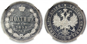 Russia Poltina 1859 СПБ ФБ NNR PL62
Bit# 97; 0,75 R by Petrov; Conros# 119/2; Silver; Prooflike