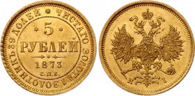 Russia 5 Roubles 1873 СПБ НI
Bit# 21; Gold (.917), 6.54g. UNC.