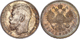 Russia 1 Rouble 1898 **
Bit# 204; Silver 19.79g; AUNC with beautiful coin with multicolour toning