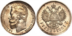 Russia 1 Rouble 1901 ФЗ
Bit# 53; Silver 19.94 g.; Mint luster; Very rare in this condition; Сoin from an old collection; UNC