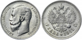 Russia 1 Rouble 1911 ЭБ R
Bit# 65 R; Conros# 82/42; Silver 19.97 g.; UNC, mint luster.