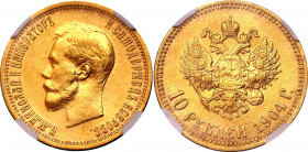 Russia 10 Roubles 1904 AP NGC MS 62
Bit# 12; Gold (.900) 8.6g. UNC.