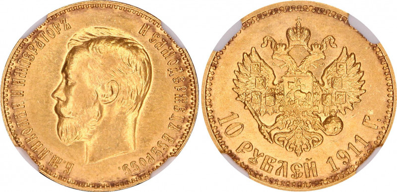 Russia 10 Roubles 1911 ЭБ NGC MS 62
Bit# 16; Gold (.900) 8.6g. UNC.