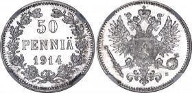 Russia - Finland 50 Pennia 1914 S NGC MS 67
Bit# 405; Silver; UNC, rare grade!