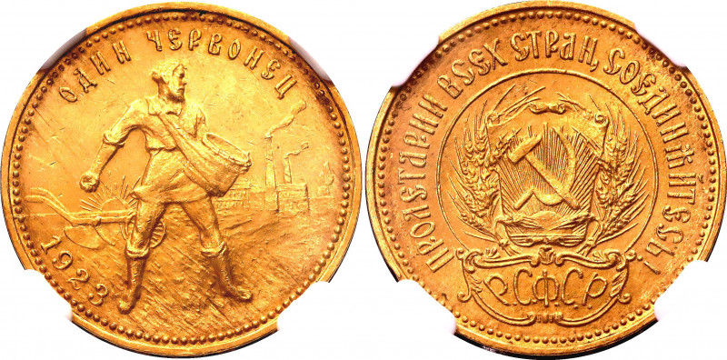 Russia - USSR 1 Chervonetz 1923 ПЛ NGC MS 63
Y# 85; RSFSR Trade Coinage. Gold (...