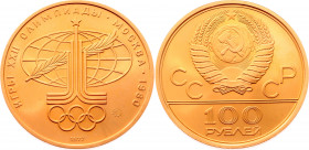 Russia - USSR 100 Roubles 1977 ММД
Y# A163; Gold (900) 17.21g.; 1980 Olympics; UNC