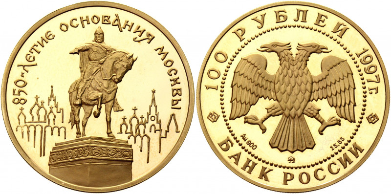 Russian Federation 100 Roubles 1997 ММД
Y# 557; Gold (.900) 17.40 g.; 850th Ann...