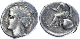 Ancient Greece Bruttium, Terina AR Nomos 440 - 425 BC
Regling, Terina 12 (dies I/κ); Holloway & Jenkins 14; HN Italy 2575; Silver 7.07 g.; Obv.: Head...