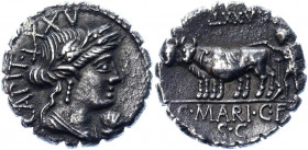 Roman Republic AR Denarius 81 BC C. Marius C.f. Capito
Crawford 378/1c; Sydenham 744b; Silver 3.89 g.; Obv.: CAPIT•LXXV Draped bust of Ceres to right...