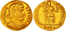 Roman Empire Solidus 364 - 378 AD Valens
RIC 2d; (Kyzyk); Gold 3.85 g; Solidus Obv: DNVALENSPFAVG - Diademed, draped and cuirassed bust right. Rev: R...