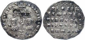 Byzantium AR Miliaresion 977 - 989 AD Basil II Bulgaroktonos with Constantine VIII
DOC 18; SB 1811; Silver 2.07 g.; Basil II Bulgaroktonos with Const...