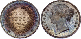 British India 1 Rupee 1840
KM# 458.3; 27 berries, W.W. raised; Silver; Victoria; UNC with outstanding toning