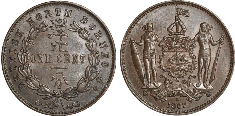 British North Borneo 1 Cent 1887 H NGC MS 63 BN
KM# 2; Heaton Mint. UNC, rare c...