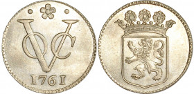 Netherlands East Indies Duit 1761 VOC
Holland arms. Silver (2.82g), BUNC, Slightly cleaned.
