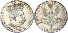 Eritrea 5 Lire / 1 Tallero 1896
KM# 4; Silver 27.58g.; Umberto I; AUNC, mint luster.