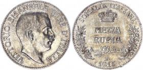 Italian Somaliland 1/2 Rupia 1915
KM# 5; Silver; Vittorio Emanuele III; XF/AUNC
