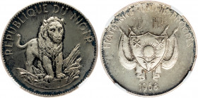 Niger 10 Francs CFA 1968 NGC PF 64 CAMEO
Silver, Proof; Lion