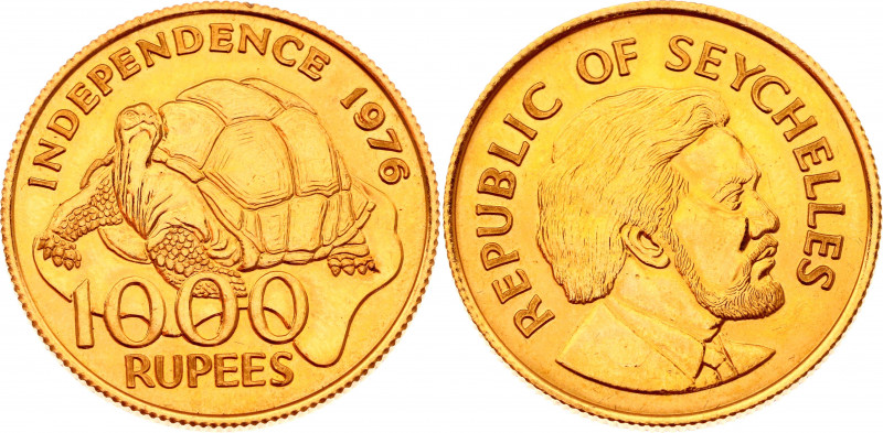 Seychelles 1000 Rupees 1976
KM# 29; Gold (917) 15.89g.; President Mancham; Decl...
