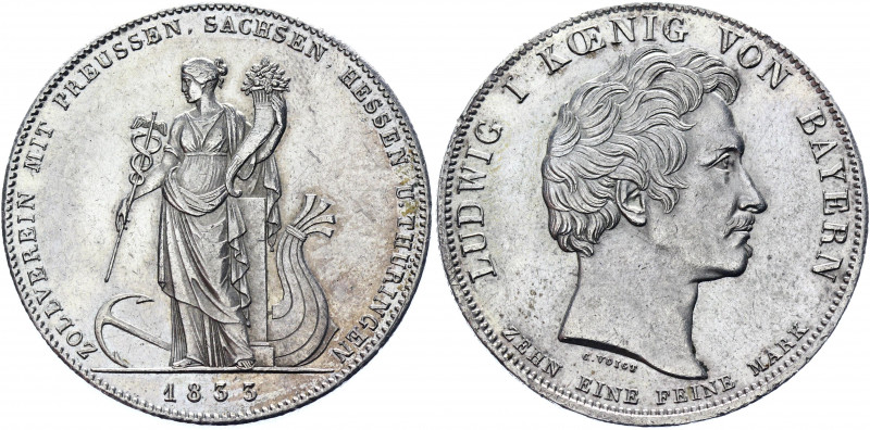 German States Bavaria 1 Konventionstaler 1833
KM# 762; Silver 28.04g.; Ludwig I...