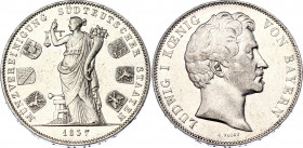 German States Bavaria 2 Taler / 3-1/2 Gulden 1837
KM# 792; Silver; Ludwig I; Monetary Union of the Six South German States; XF