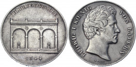 German States Bavaria 2 Taler 1844
KM# 818; Silver 37.04g.; Ludwig I; Completion of the Temple of Heroes in Munich; XF