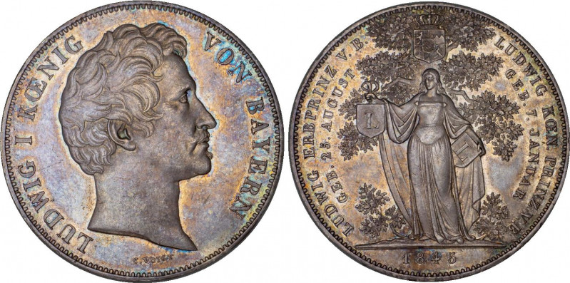 German States Bavaria 2 Taler 1845 NGC MS 61
KM# 821; Silver; Ludwig I; Birth o...