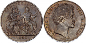 German States Bavaria 2 Thaler 1846
KM# 822; Dav. 594; Silver 36,61g.; Ludwig I; Completion of Canal between Danube & Main Rivers; BUNC toned