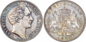 German States Bavaria 2 Gulden 1850 NGC MS 62
KM# 828; Silver; Maximilian II; Violet Patina; UNC